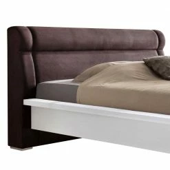 160x200 Doppelbett In Weiß & Dunkelbraun - Vattaru -Valganios Sales 160x200 doppelbett in weiss dunkelbraun pinie holzrahmen stoff kopfteil vattaru 02