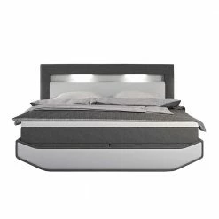 180x200 Design-Boxspringbett Mit LED Kopfteil - Poro -Valganios Sales 180x200 design boxspringbett mit led kopfteil in grau weiss poro 03