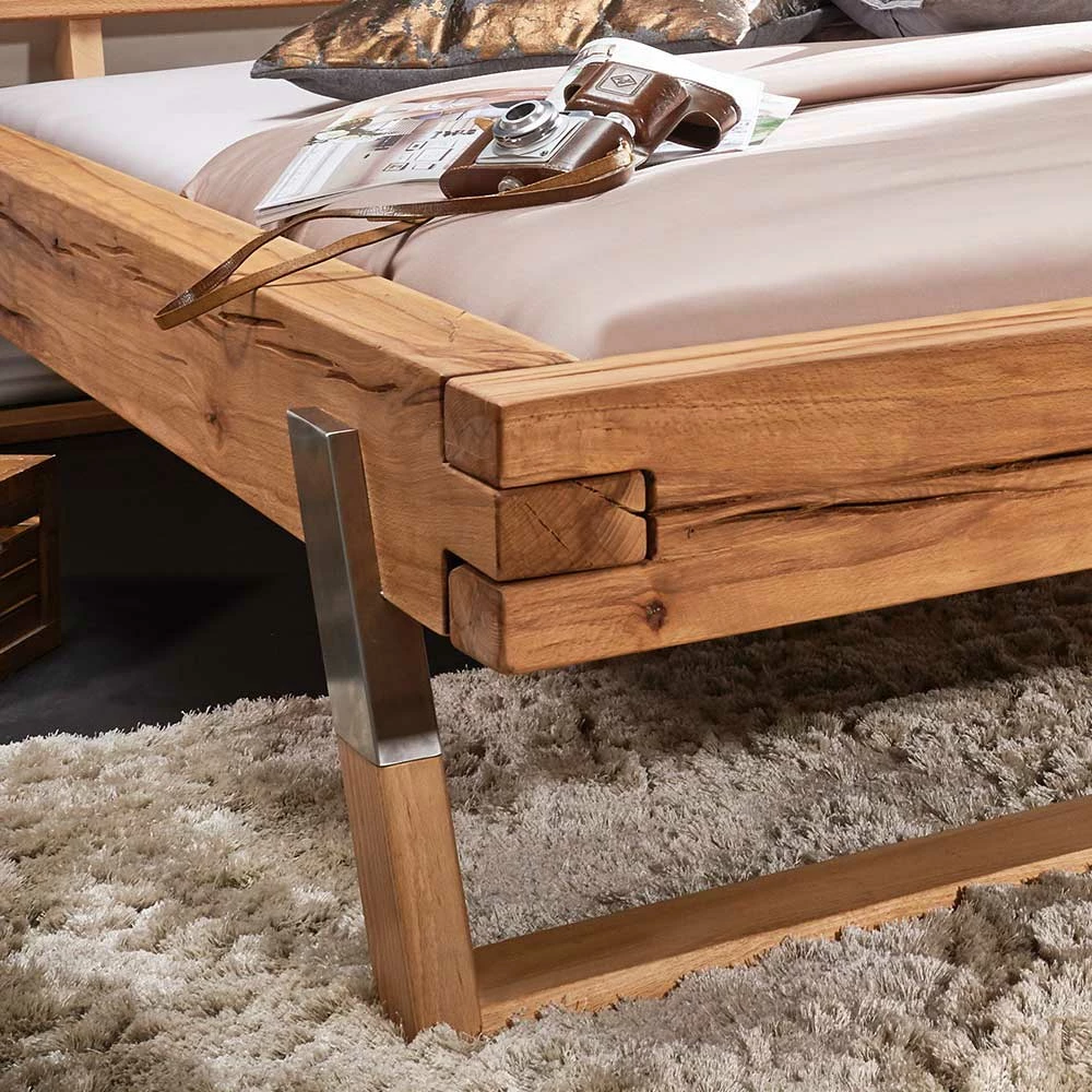 180x200 Wildbuche Balkenbett Mit Kufen - Nicla 5 180x200 Wildbuche Balkenbett Mit Kufen - Nicla – Bild 3