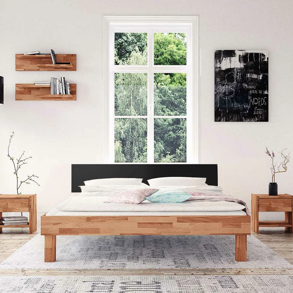 190 cm langes Bett aus Buche & MDF - Reverian 190 Cm Langes Bett Aus Buche & MDF - Reverian -Valganios Sales 190 cm langes bett aus buche mdf kopfteil in schwarz reverian 01