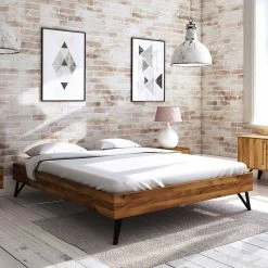 220cm Langes Bett Ohne Kopfteil - Mandirov -Valganios Sales 220cm langes bett ohne kopfteil mit wildeiche rahmen stahlbeinen schwarz mandirov 02