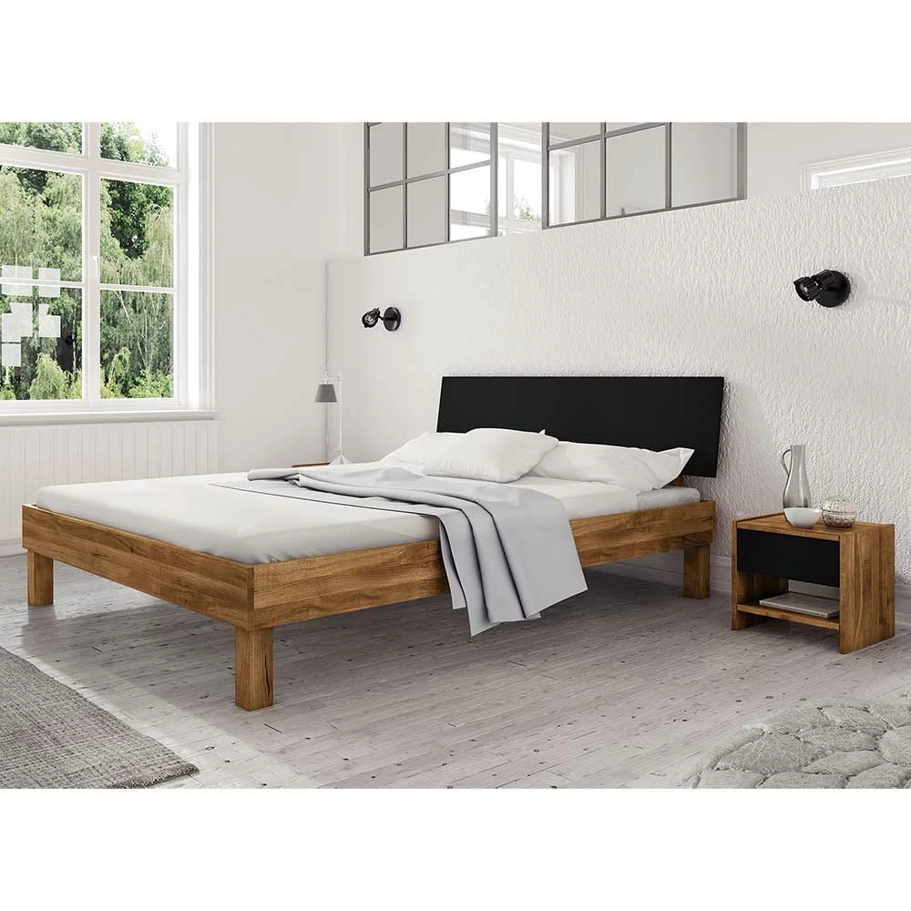 220cm Wildeichebett mit Nachttischen - Olbysca (dreiteilig) 220cm Wildeichebett Mit Nachttischen - Olbysca (dreiteilig) -Valganios Sales 220cm wildeichebett mit nachttischen schwarzem kopfteil olbysca 01