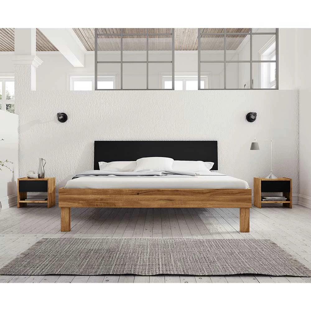 220cm Wildeichebett mit Nachttischen - Olbysca (dreiteilig) 220cm Wildeichebett Mit Nachttischen - Olbysca (dreiteilig) -Valganios Sales 220cm wildeichebett mit nachttischen schwarzem kopfteil olbysca 02