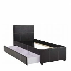 3 Größen Kunstlederbett In Dunkelbraun - Caspard -Valganios Sales 3 groessen kunstlederbett in dunkelbraun mit kontrastnaehten einzel doppel caspard 04