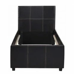 3 Größen Kunstlederbett In Dunkelbraun - Caspard -Valganios Sales 3 groessen kunstlederbett in dunkelbraun mit kontrastnaehten einzel doppel caspard 05