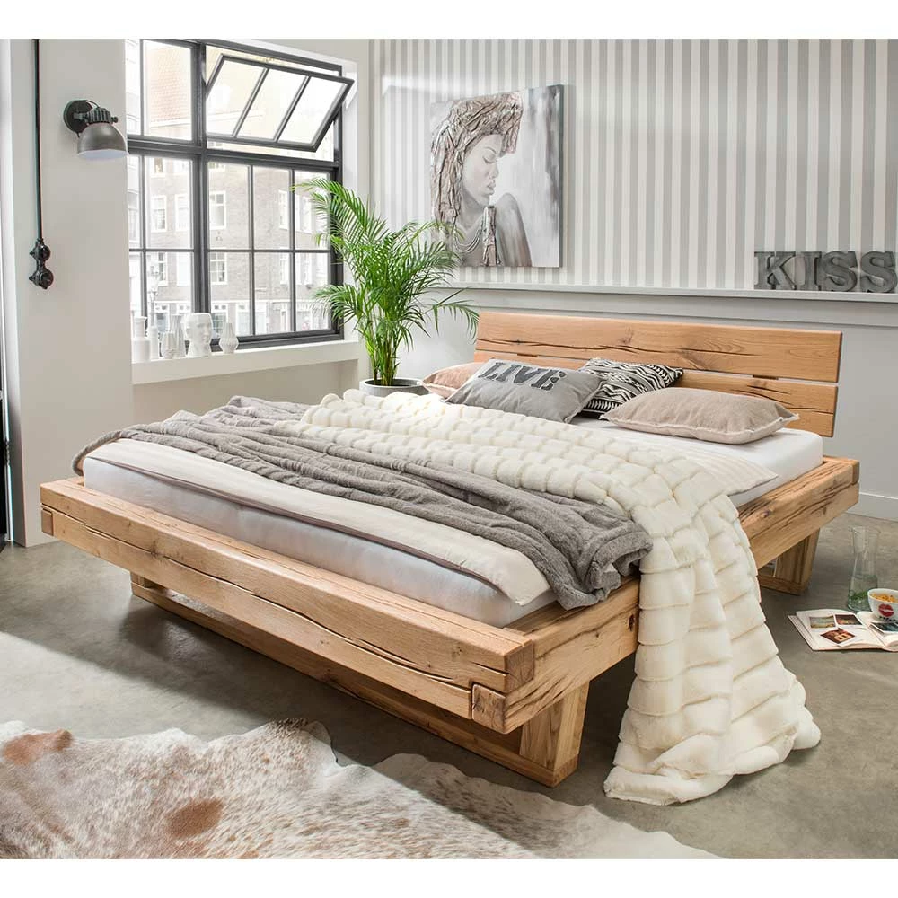 Balken Massivholzbett aus Eiche - Tilla Balken Massivholzbett Aus Eiche - Tilla -Valganios Sales balken massivholzbett aus eiche mit buegelbeinen rustikal modern tilla 01