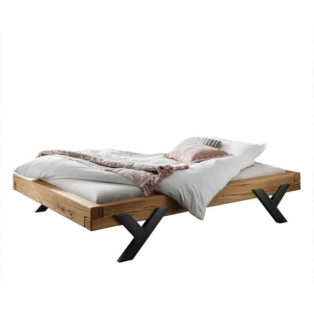 Balkenbett aus Eichenholz ohne Kopfteil - Rovina Balkenbett Aus Eichenholz Ohne Kopfteil - Rovina -Valganios Sales balkenbett aus eichenholz ohne kopfteil mit metallbeinen rovina 01