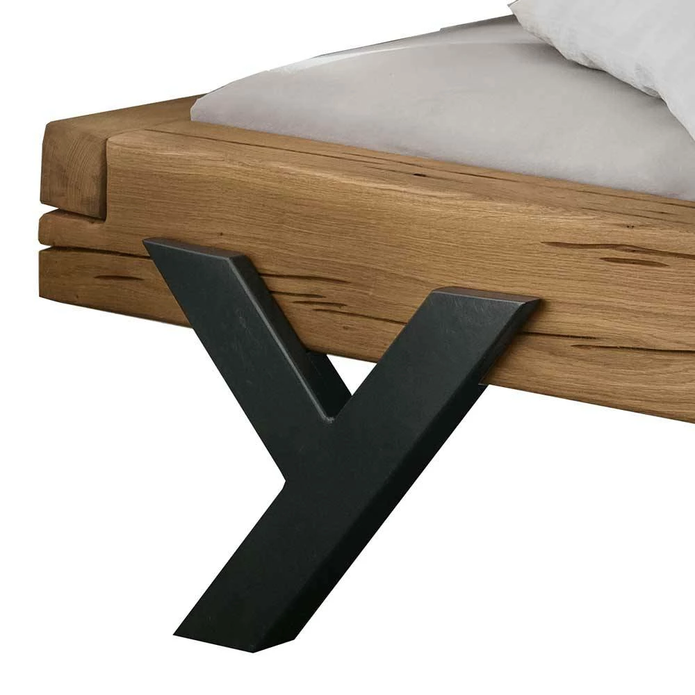 Balkenbett aus Eichenholz ohne Kopfteil - Rovina Balkenbett Aus Eichenholz Ohne Kopfteil - Rovina -Valganios Sales balkenbett aus eichenholz ohne kopfteil mit metallbeinen rovina 02