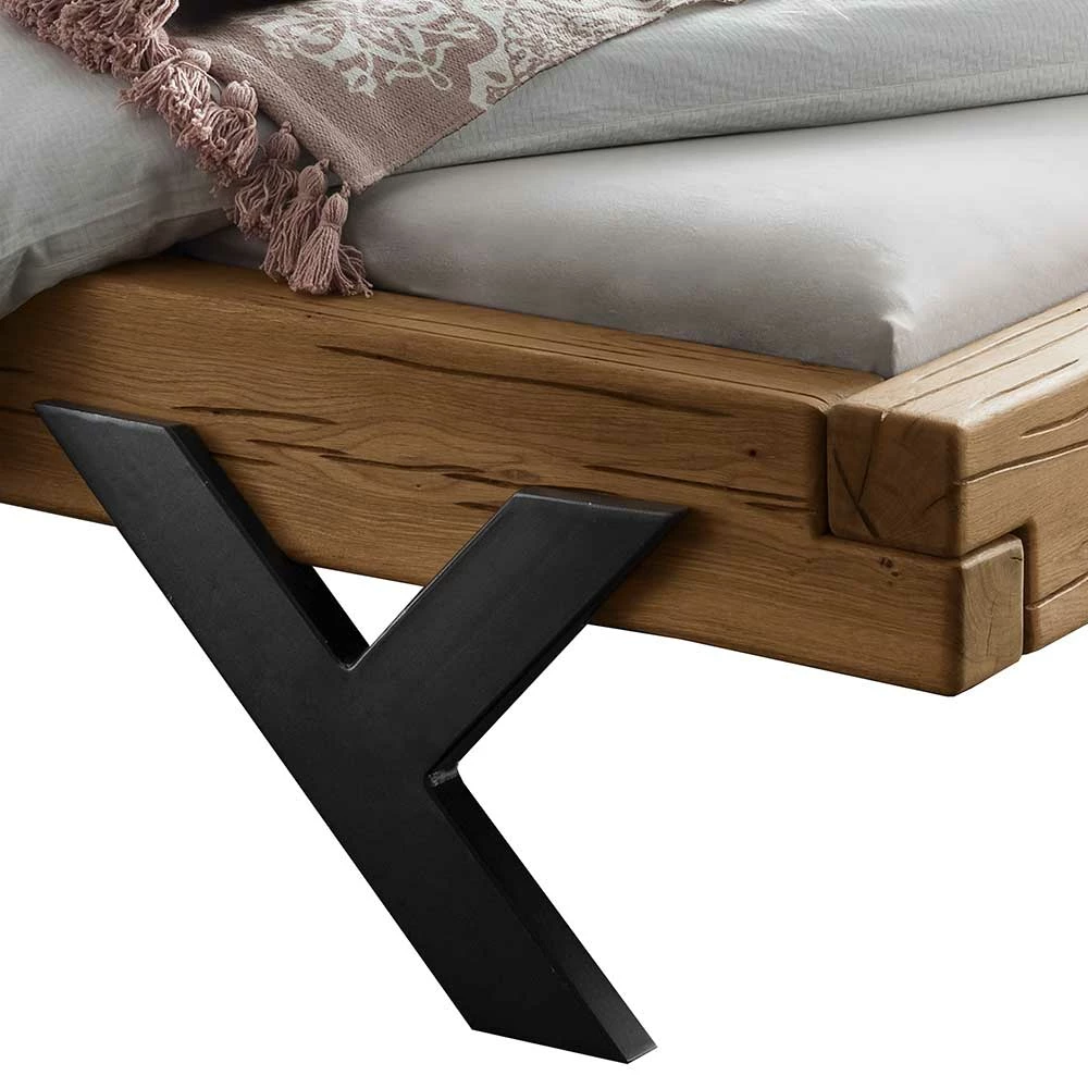 Balkenbett aus Eichenholz ohne Kopfteil - Rovina Balkenbett Aus Eichenholz Ohne Kopfteil - Rovina -Valganios Sales balkenbett aus eichenholz ohne kopfteil mit metallbeinen rovina 03