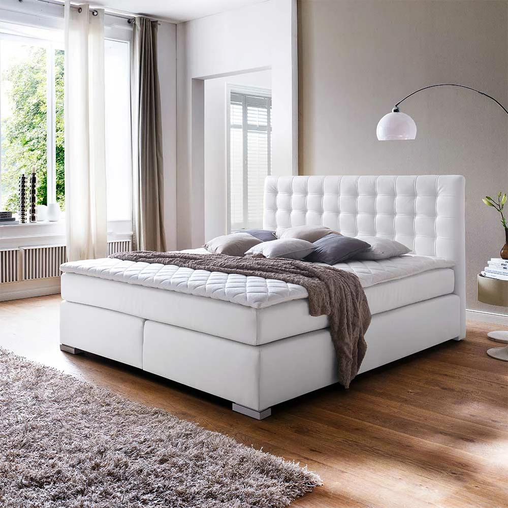 Boxspring Bett Alanie mit Taschenfederkern Matratze Boxspring Bett Alanie Mit Taschenfederkern Matratze -Valganios Sales boxspring bett taschenfederkern matratze weiss alanie 01