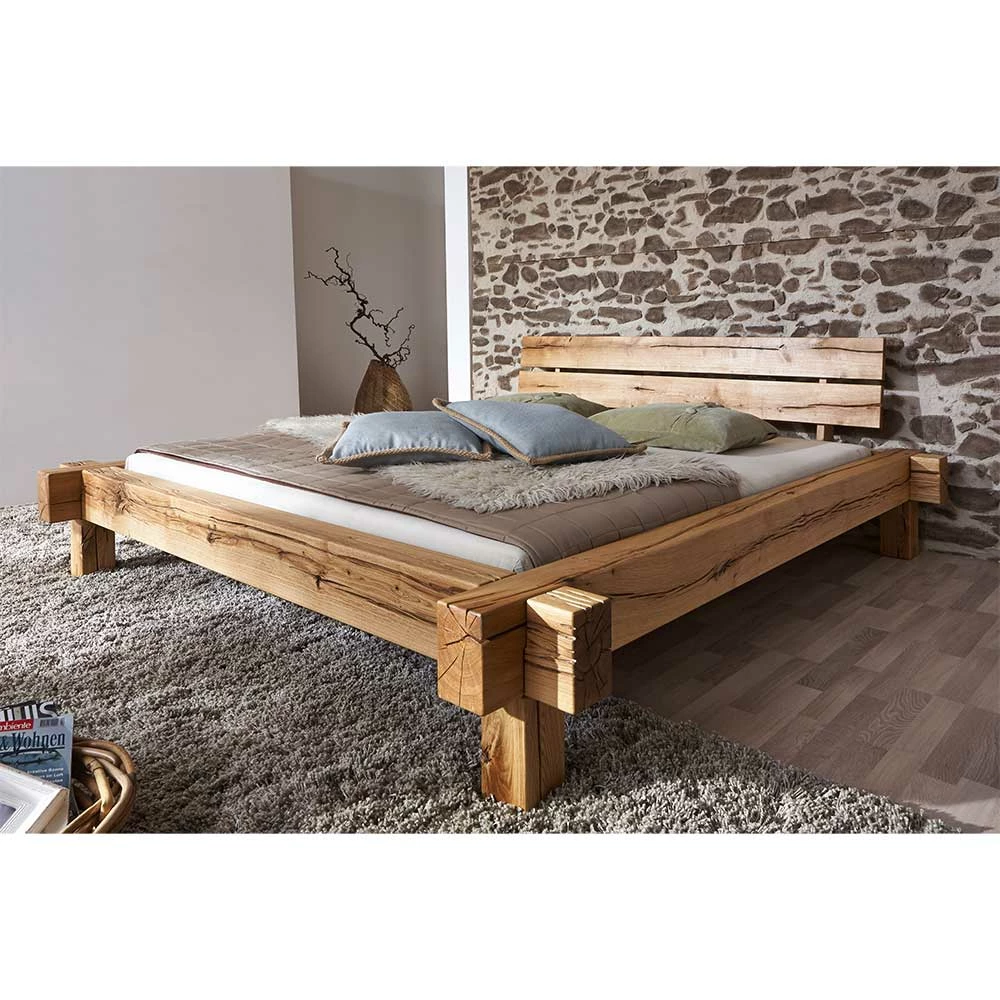 Charmantes Wildeiche Bett mit Balken Rahmen - Satton Charmantes Wildeiche Bett Mit Balken Rahmen - Satton -Valganios Sales charmantes wildeiche bett mit balken rahmen 140x200 bis 200x200 satton 01