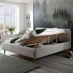 Cord Doppelbett In Beige - Assjan -Valganios Sales cord doppelbett in beige mit massivholz fuessen aus eiche assjan 02