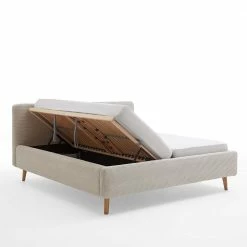 Cord Doppelbett In Beige - Assjan -Valganios Sales cord doppelbett in beige mit massivholz fuessen aus eiche assjan 04