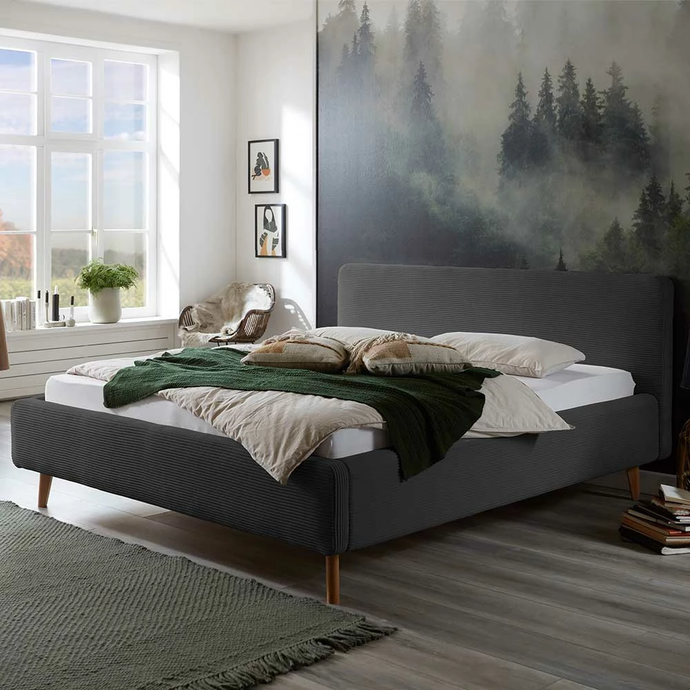 Cord Polsterbett in Anthrazit - Luisa Cord Polsterbett In Anthrazit - Luisa -Valganios Sales cord polsterbett in anthrazit mit bettbeinen aus eiche massiv luisa 01