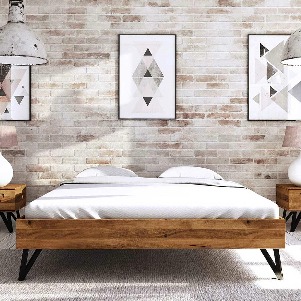 Dachzimmer Holzbett mit 190cm Länge - Mandirov Dachzimmer Holzbett Mit 190cm Länge - Mandirov -Valganios Sales dachzimmer holzbett mit 190cm laenge aus wildeiche mit stahlbeinen schwarz mandirov 02