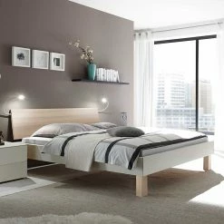 Design-Doppelbett In Hellem Esche Dekor & Weiß - Ezianas