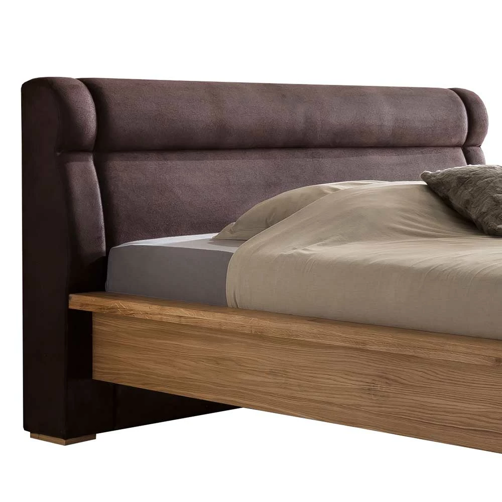 Designbett aus Eiche Natur mit Kopfteil - Joanthan Designbett Aus Eiche Natur Mit Kopfteil - Joanthan -Valganios Sales designbett aus eiche natur mit kopfteil stoff in dunkelbraun joanthan 02