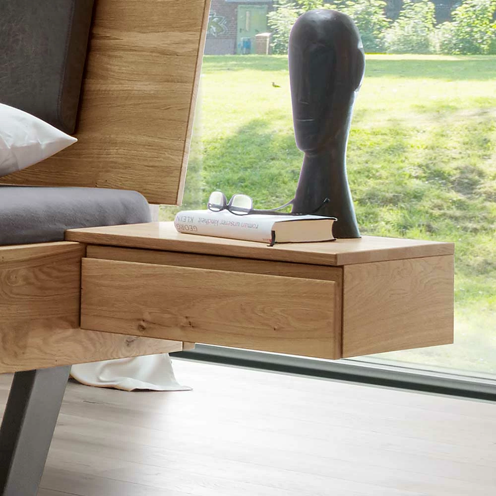 Designbett & Hänge-Nachttische - Aryvano (dreiteilig) Designbett & Hänge-Nachttische - Aryvano (dreiteilig) -Valganios Sales designbett haenge nachttische aus wildeiche massivholz aryvano 04