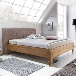 Designbett Mit Polsterkopfteil Braun Manarola & Eiche Teilmassiv -Valganios Sales designbett mit polsterkopfteil braun eiche teilmassiv manarola 01