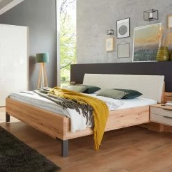 Doppelbett Aus Kernbuche Mit Polsterkopfteil - Krofun -Valganios Sales doppelbett aus kernbuche mit polsterkopfteil in beige auch in ueberlaengen krofun 04