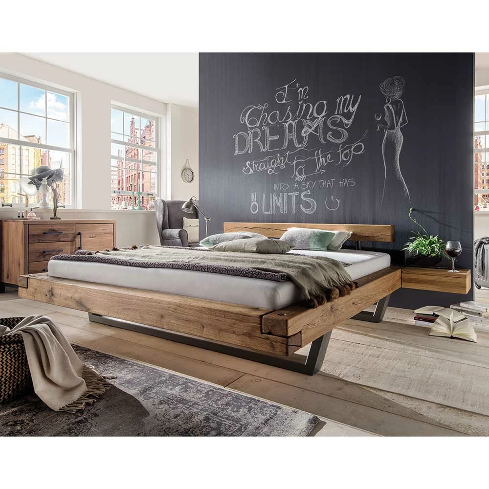 Doppelbett aus Wildeiche-Balken & Metall Inverness als Set mit Nachttischen (dreiteilig) Doppelbett Aus Wildeiche-Balken & Metall Inverness Als Set Mit Nachttischen (dreiteilig) -Valganios Sales doppelbett aus wildeiche balken metall als set mit nachttischen inverness 01