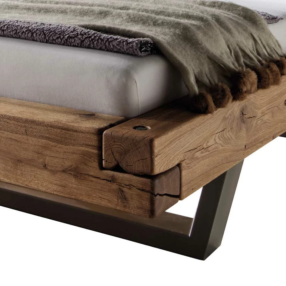 Doppelbett aus Wildeiche-Balken & Metall Inverness als Set mit Nachttischen (dreiteilig) Doppelbett Aus Wildeiche-Balken & Metall Inverness Als Set Mit Nachttischen (dreiteilig) -Valganios Sales doppelbett aus wildeiche balken metall als set mit nachttischen inverness 03