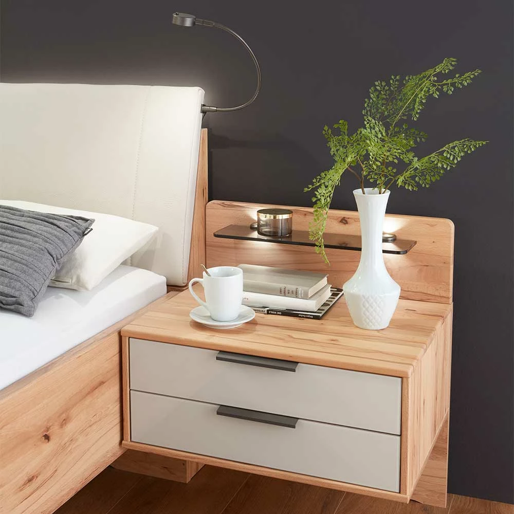 Doppelbett Set mit Nachtkommoden - Krofun (dreiteilig) Doppelbett Set Mit Nachtkommoden - Krofun (dreiteilig) -Valganios Sales doppelbett set mit nachtkommoden aus kernbuche kunstleder krofun 05