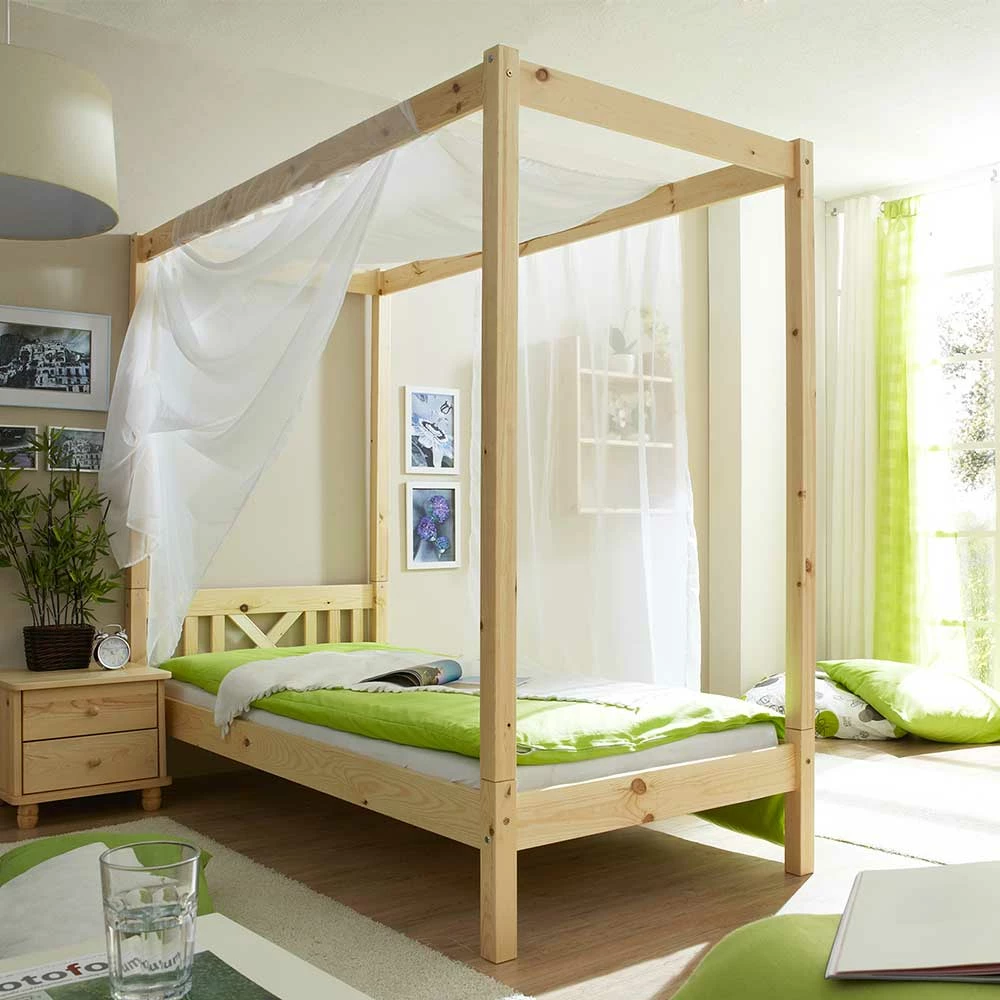 Echtholz Himmelbett Als Einzelbett - Pless 4 Echtholz Himmelbett Als Einzelbett - Pless – Bild 2