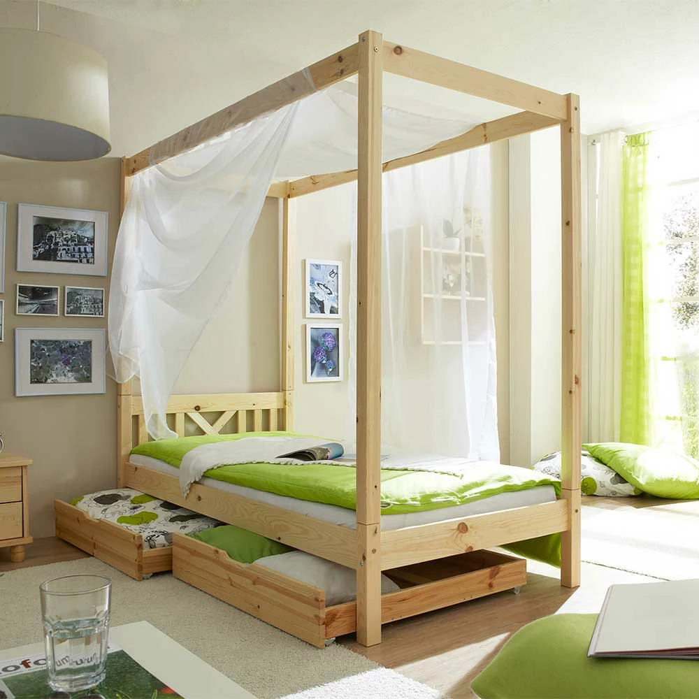 Echtholz Himmelbett Als Einzelbett - Pless 5 Echtholz Himmelbett Als Einzelbett - Pless – Bild 3