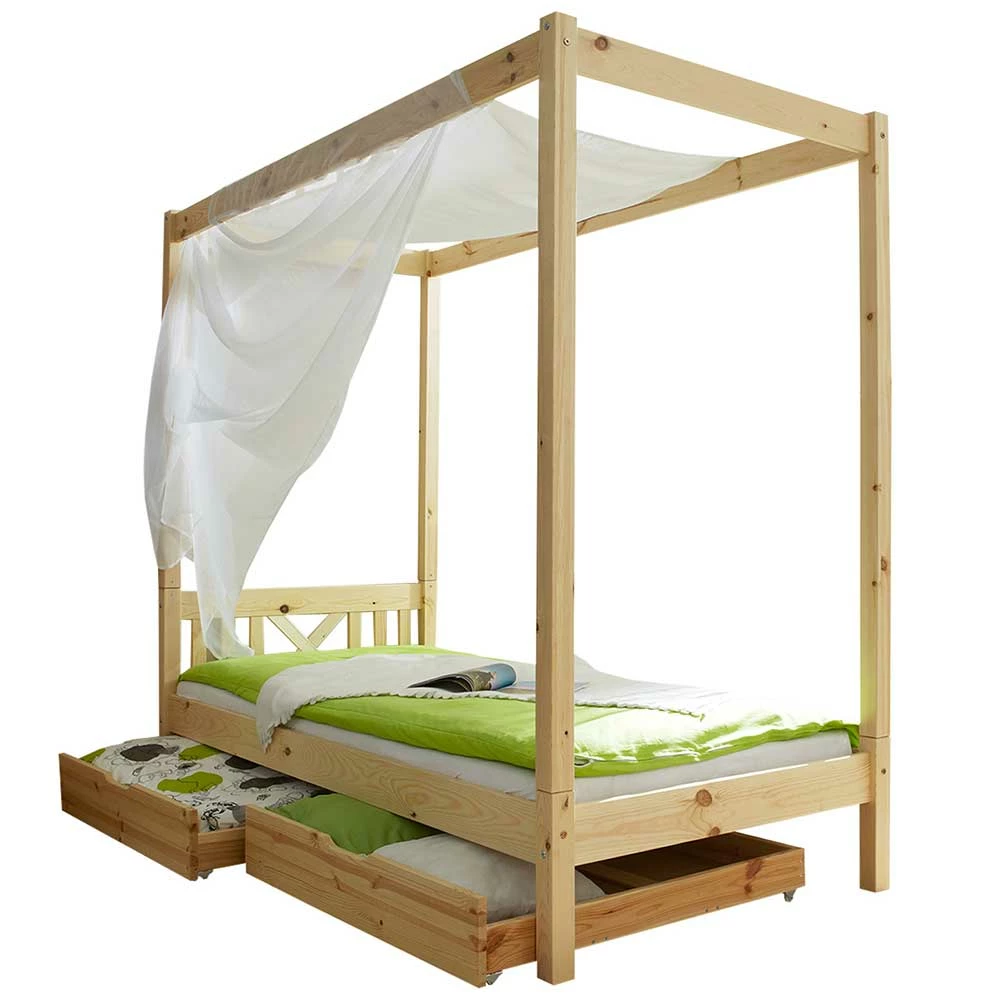Echtholz Himmelbett Als Einzelbett - Pless 3 Echtholz Himmelbett Als Einzelbett - Pless
