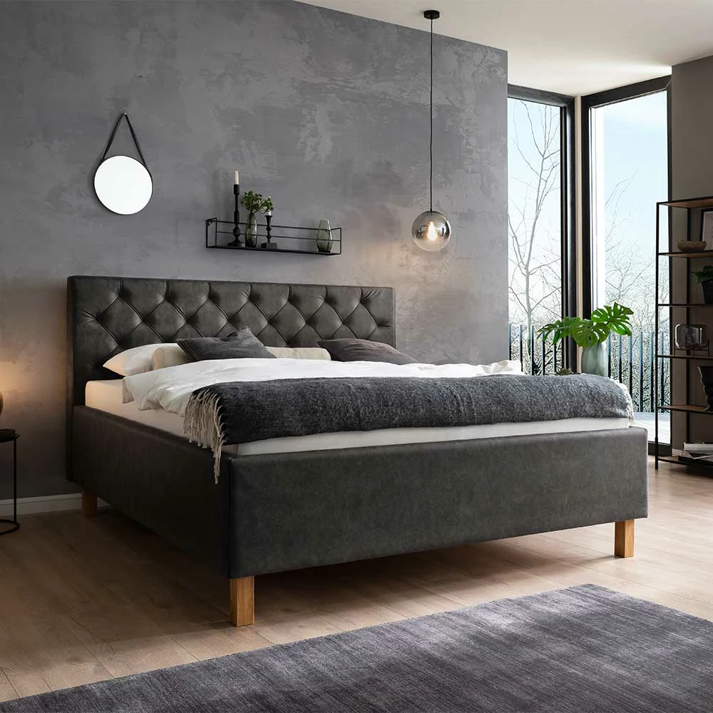 Ehebett mit Bettkasten in Anthrazit - Globals Ehebett Mit Bettkasten In Anthrazit - Globals -Valganios Sales ehebett mit bettkasten in anthrazit mit eiche holzfuessen 2 groessen globals 01