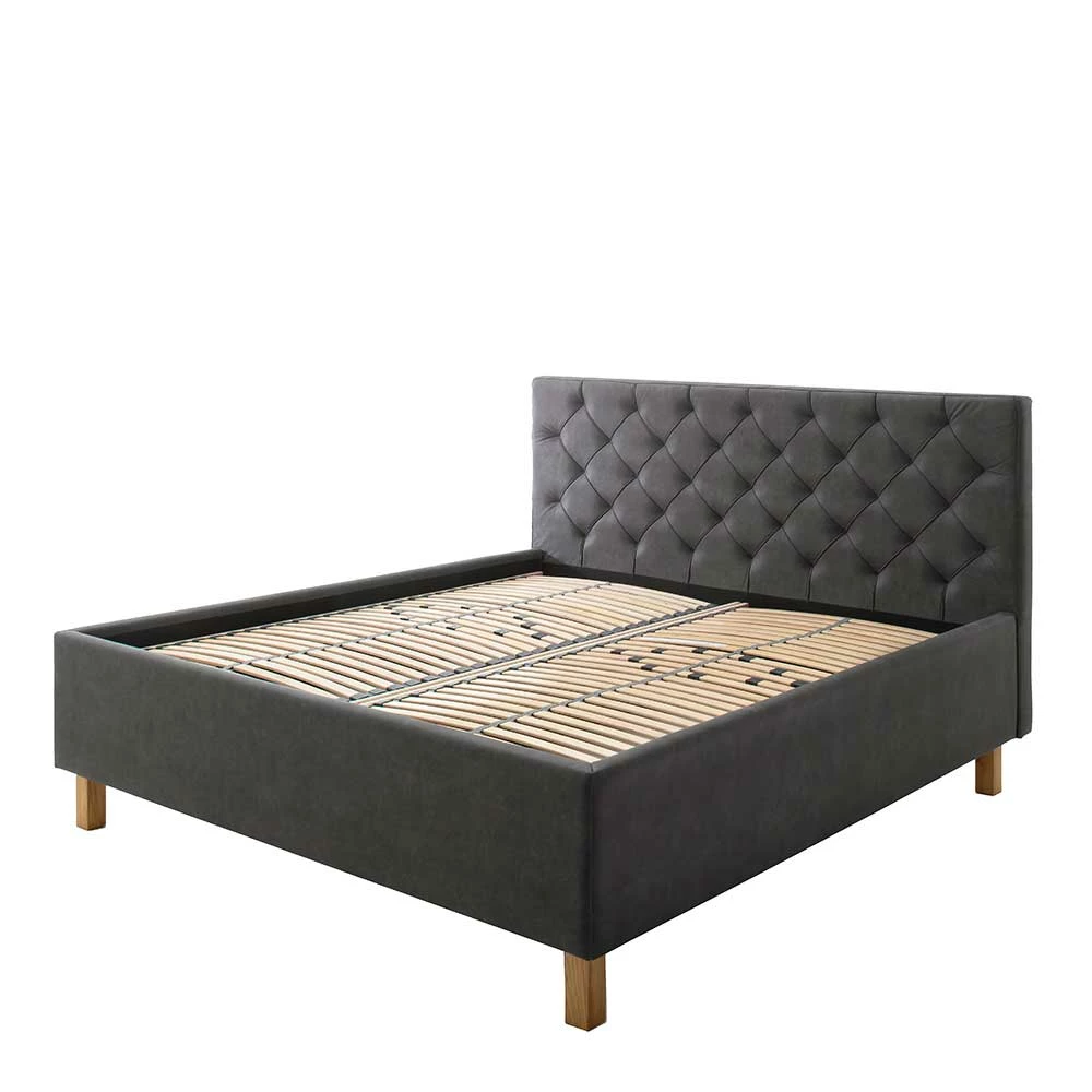 Ehebett mit Bettkasten in Anthrazit - Globals Ehebett Mit Bettkasten In Anthrazit - Globals -Valganios Sales ehebett mit bettkasten in anthrazit mit eiche holzfuessen 2 groessen globals f