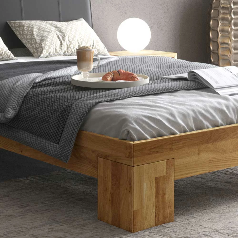 Eiche Bettgestell mit Kunstleder Kopfteil - Mandevilla Eiche Bettgestell Mit Kunstleder Kopfteil - Mandevilla -Valganios Sales eiche bettgestell mit kunstleder kopfteil in schwarz mandevilla 02