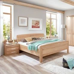 Eiche Doppelbett & Nachtkommoden - Sendician (dreiteilig) -Valganios Sales eiche doppelbett nachtkommoden mit led licht sendician 02