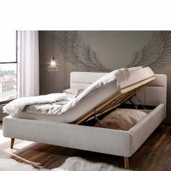 Elegantes Stoffbett In Hellgrau & Eiche - Yilton -Valganios Sales elegantes stoffbett in hellgrau eiche mit bettkasten yilton 02
