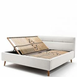 Elegantes Stoffbett In Hellgrau & Eiche - Yilton -Valganios Sales elegantes stoffbett in hellgrau eiche mit bettkasten yilton 05