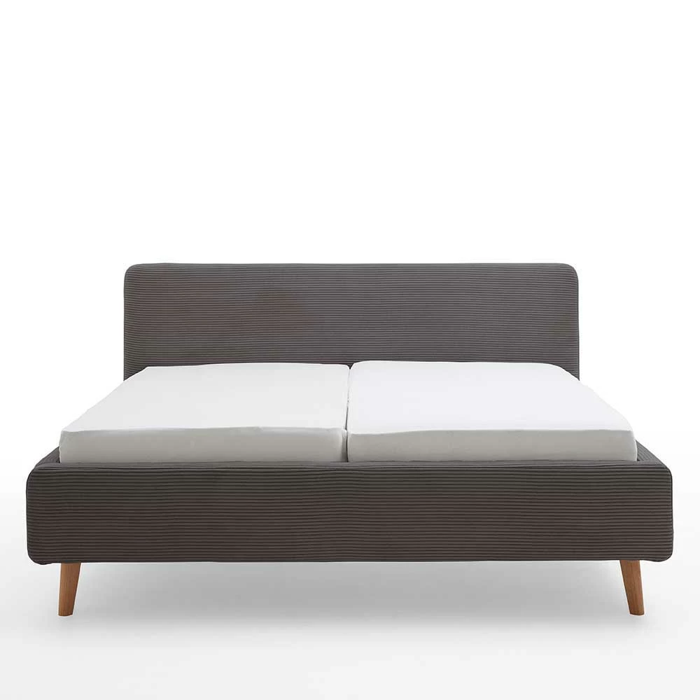 Graues Polsterbett mit Cord Bezug - Danae Graues Polsterbett Mit Cord Bezug - Danae -Valganios Sales graues polsterbett mit cord bezug holzbeinen aus eiche danae 03