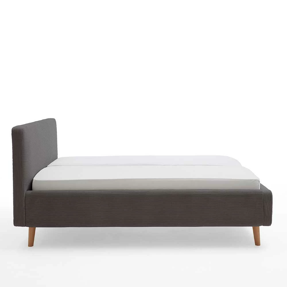 Graues Polsterbett mit Cord Bezug - Danae Graues Polsterbett Mit Cord Bezug - Danae -Valganios Sales graues polsterbett mit cord bezug holzbeinen aus eiche danae 05