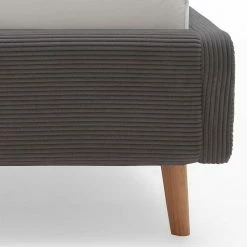 Graues Polsterbett Mit Cord Bezug - Danae 7 Graues Polsterbett Mit Cord Bezug - Danae -Valganios Sales graues polsterbett mit cord bezug holzbeinen aus eiche danae 06