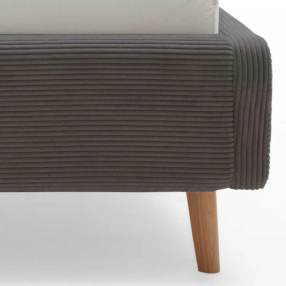 Graues Polsterbett mit Cord Bezug - Danae Graues Polsterbett Mit Cord Bezug - Danae -Valganios Sales graues polsterbett mit cord bezug holzbeinen aus eiche danae 06