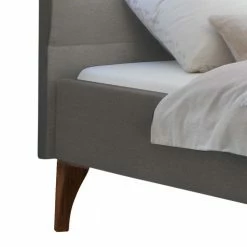 Graues Stoffbett Mit Holzfüßen Nussbaum - Thorau -Valganios Sales graues stoffbett mit holzfuessen nussbaum in 160x200 cm thorau 03