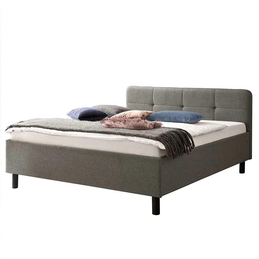 Hellgraues Polsterbett mit dunklen Holzbeinen - Yamato Hellgraues Polsterbett Mit Dunklen Holzbeinen - Yamato -Valganios Sales hellgraues polsterbett mit dunklen holzbeinen in 140x200 oder 180x200 yamato f