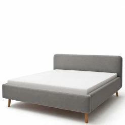 Hellgraues Stoffbett Mit Holzbeinen - Amya -Valganios Sales hellgraues stoffbett mit holzbeinen in eichefarben amya 03