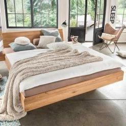 Holz Doppelbett In Schwebeoptik - Smiralda I -Valganios Sales holz doppelbett in schwebeoptik aus wildeiche massivholz smiralda i 01