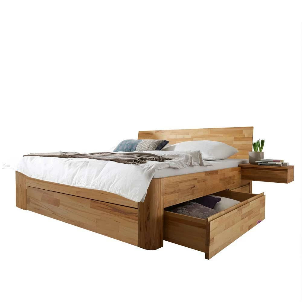 Holz Doppelbett & Nachttische - Jecana (dreiteilig) Holz Doppelbett & Nachttische - Jecana (dreiteilig) -Valganios Sales holz doppelbett nachttische aus kernbuche mit stauraum jecana 01