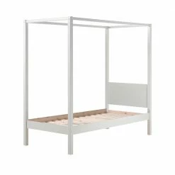 Holz Himmelbett In Weiß Mit Lattenrost - Irmla 4 Holz Himmelbett In Weiß Mit Lattenrost - Irmla -Valganios Sales holz himmelbett in weiss mit lattenrost in 90x200cm oder 140x200cm irmla 02