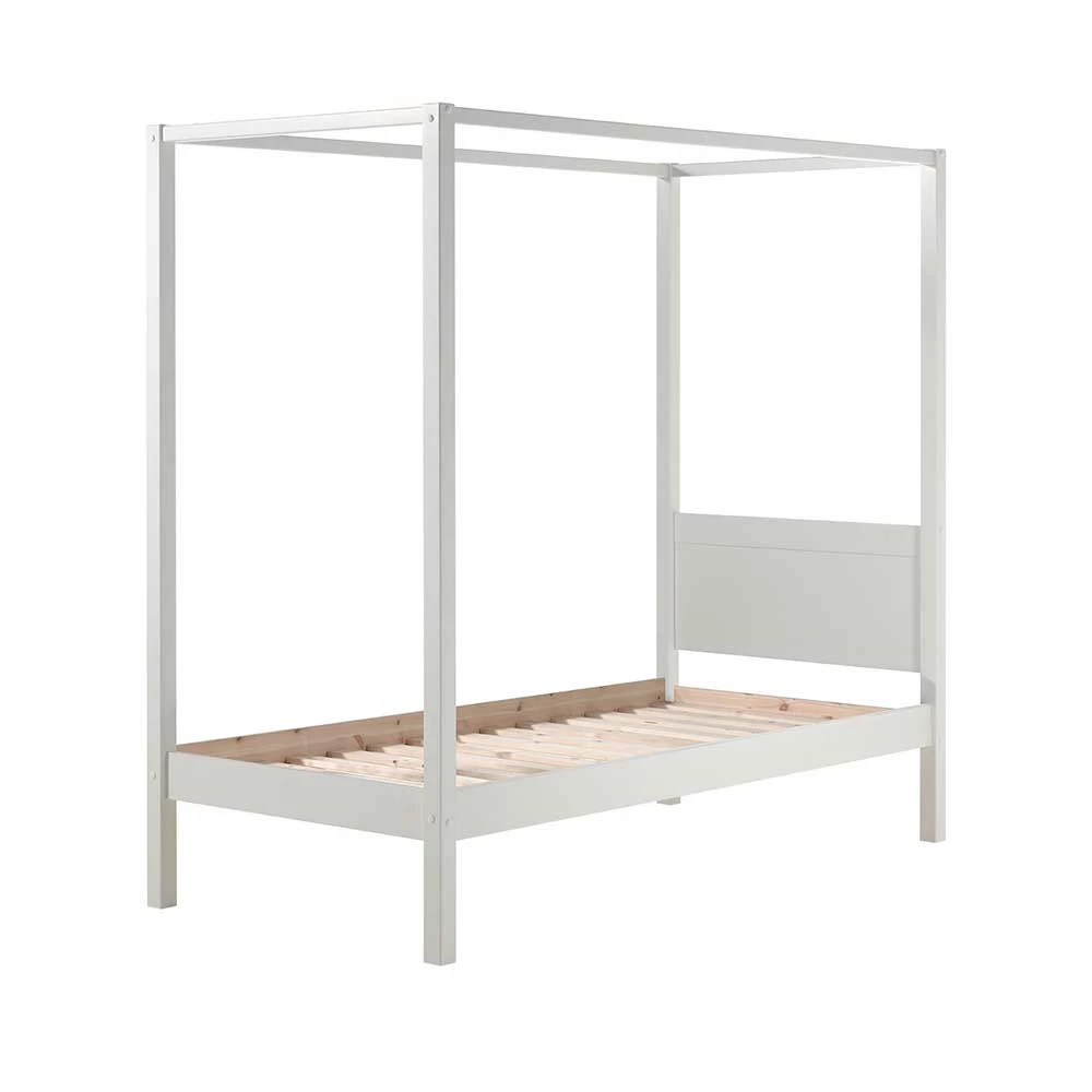 Holz Himmelbett in Weiß mit Lattenrost - Irmla Holz Himmelbett In Weiß Mit Lattenrost - Irmla -Valganios Sales holz himmelbett in weiss mit lattenrost in 90x200cm oder 140x200cm irmla 02