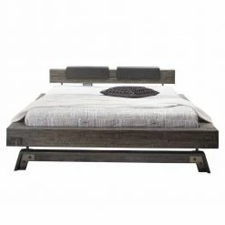 Holzbett Akazie Luvenico Mit Kopfteil In Balken-Optik