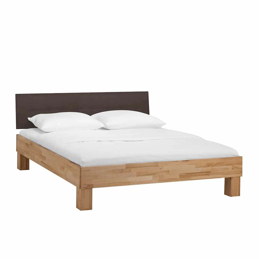 Holzbett massiv Wins mit Polster-Kopfteil Kunstleder Braun Holzbett Massiv Wins Mit Polster-Kopfteil Kunstleder Braun -Valganios Sales holzbett massiv polster kopfteil kunstleder braun kernbuche natur geoelt wins f