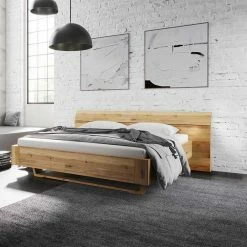 Holzbett Mit Breitem Kopfteil & Kufen Gestell - Tonina -Valganios Sales holzbett mit breitem kopfteil kufen gestell aus wildeiche massivholz tonina 01